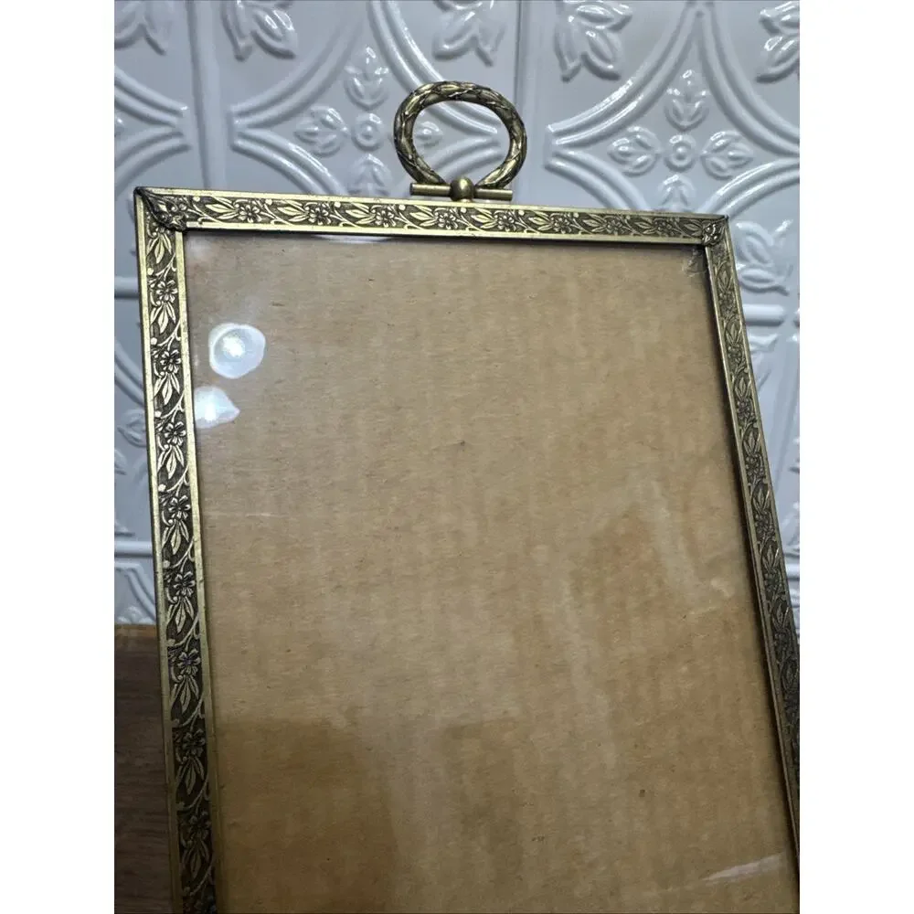 Vintage Metal Picture Frame Glass Easel Ornate Design 6.5x9.5 MCM Decor Heavy